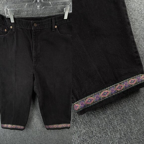 VTG Levis 550 Jeans Women Black 22W Denim Jeans USA Crop Custom Trim Cotton - Picture 1 of 16